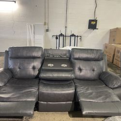 Breathable Fabric Power Reclining Sofa with Drop Down Table,USB Button and Wireless Charger - Gray brand new in box $599  Warehouse Address:  2745 Boo