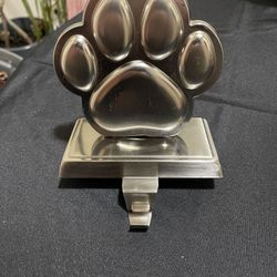 Adorable Silver Dog Paw Holiday Mantle Stocking Holder