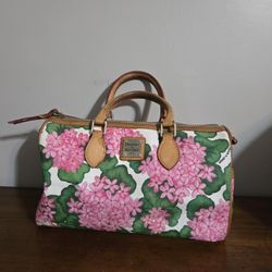 Dooney And Bourke Red Hydrangea Flower Barrel Satchel Purse