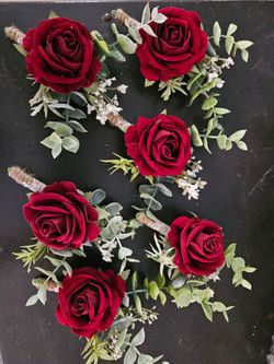 6 Wine red boutonnieres