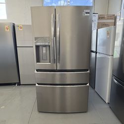 Frigidaire Gallery 36 in. 22 cu. ft. Counter-Depth 4-Door French Door Refrigerator in Smudge-Proof Stainless Steel