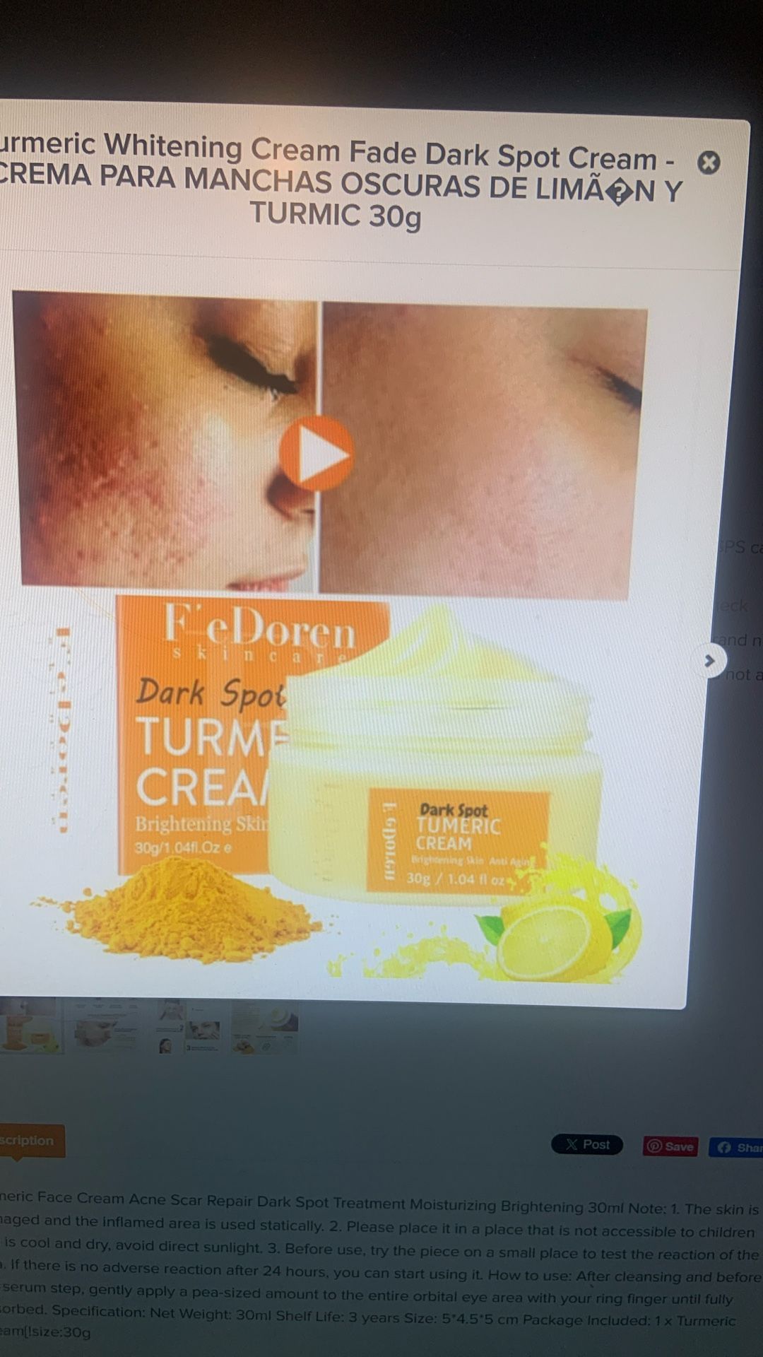Turmeric whitening cream for a dark spot