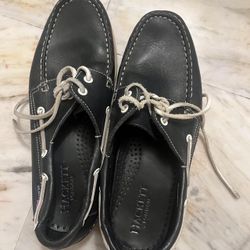 Hackett Black Men's Leather Lace-Up Boat Shoes with Contrast Stitching