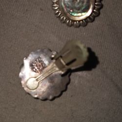 Very Old Sterling Silver Clip On Mother Of Pearl Earrings