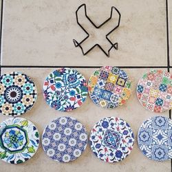 New Ceramic 8pc Coaster Set 