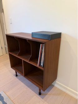Vinyl Storage MCM Cabinet Walnut