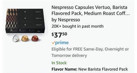 Nespresso Capsules Vertuo, Barista Flavored Pack, Medium Roast