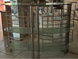 Iconic sleek 1970s glass and stainless steel 3 Tier Bar or Decorative Console