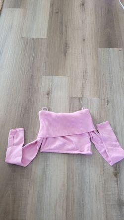 Pink Ribbed Off-Shoulder Crop Top