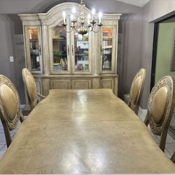 Dining Table, 6 Chairs, Curio Cabinet