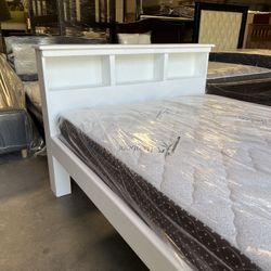White Full Bed And Mattress (Bookcase)