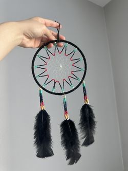 Black Dreamcatcher with Turquoise and Red Details