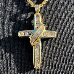 14k solid yellow gold 1CTW diamond cross pendant charm