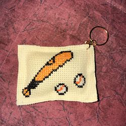 Baseball and bat keychain cross stitch