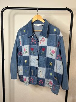 Draper’s & Damon’s 1X Denim Patchwork Jacket Floral Embroidered 100% Cotton