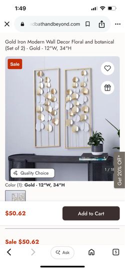One gold iron floral wall decor