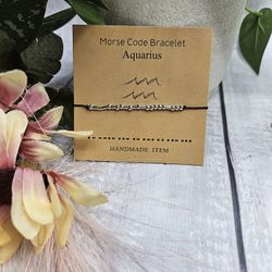 Aquarius Morse Code Horoscope Zodiac Letter Card Friendship adjustable Bracelet anklet January 20 to February 18 silver black approximately adjusts fr