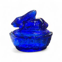Vintage Cobalt Blue Mini Rabbit On Candy Dish 