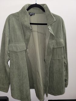 J for Justify Corduroy Shirt Jacket Sage Green Button Front Size L Womens