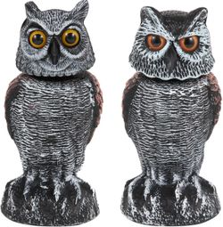 2 pcs Owl Decoy Rotating Head Bird Deterrents Plastic