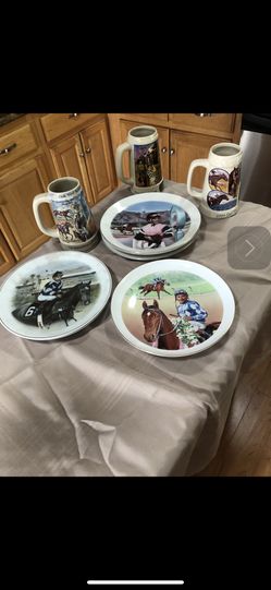 race track collectibles. Mugs and plates
