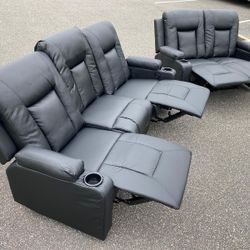 FREE DELIVERY AND INSTALLATION - COMHOMA Black Leather Recliner Modern 2PC - Loveseat and Sofa