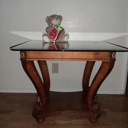 Living Room Side Table! Side Table Wood And Glass 23X28X24