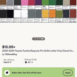 Toyota Tundra Matte Black Grille Letter Overlay (New)