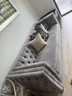 Grey Sofa 90” Velvet Material 
