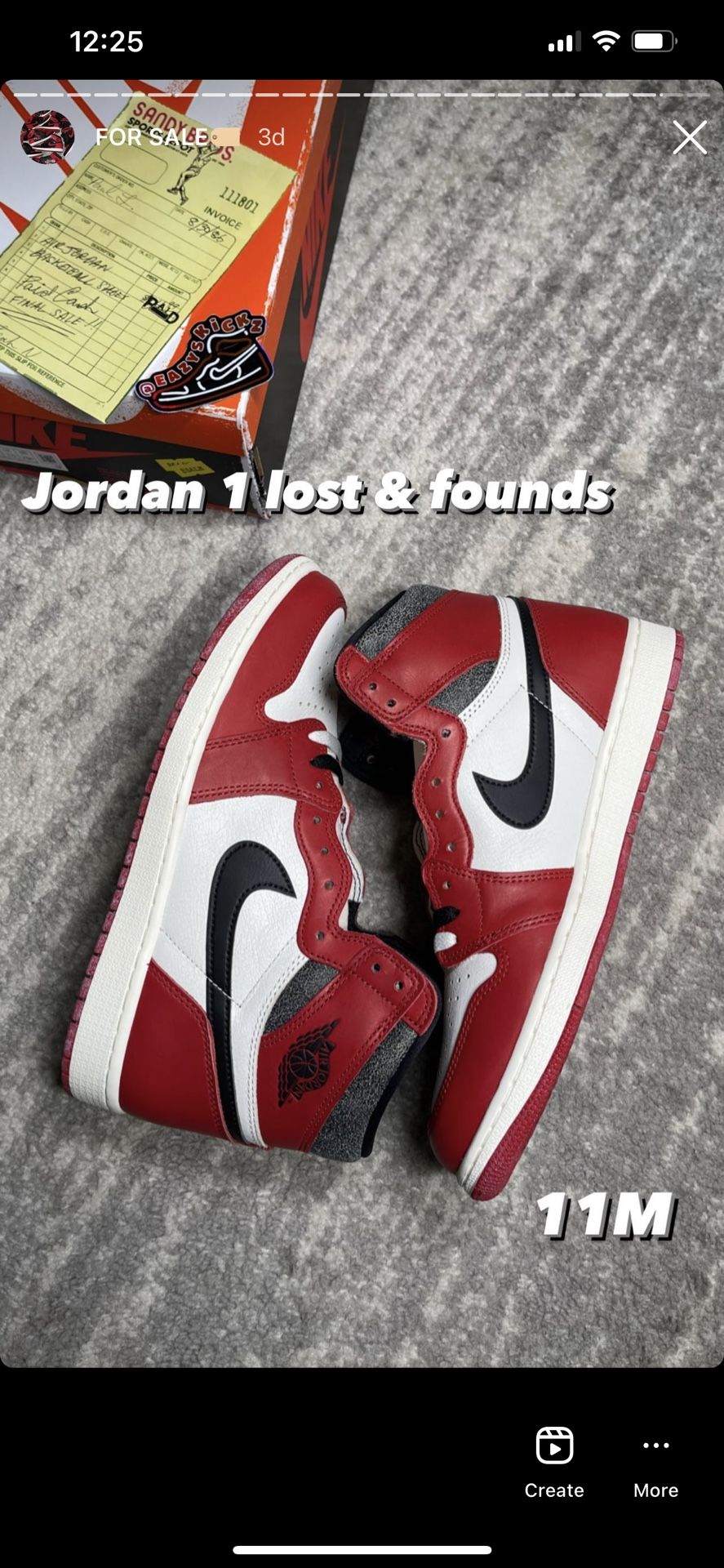 Jordan 1 High Lost And Founds Size 11 Mens