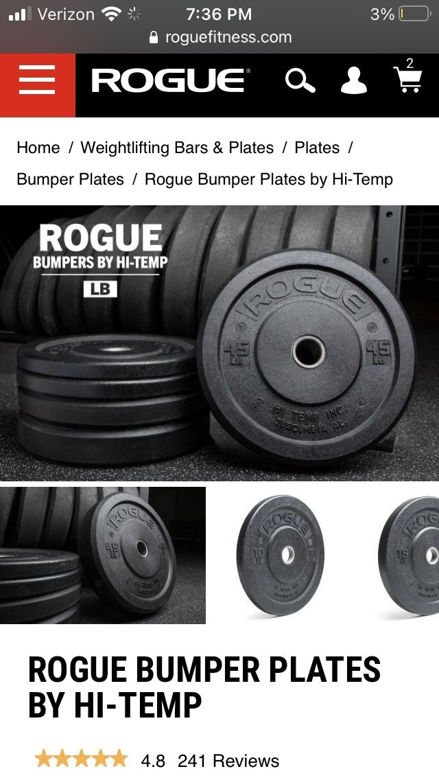 Set Of Rogue Hi Temp Crumb Rubber Bumper Weight Plates 190 Lbs