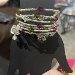 Genuine Swarovski Crystals Pink And Green Bracelet 