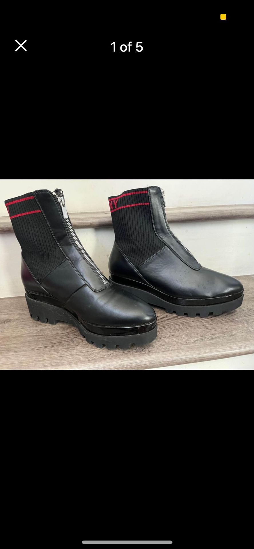 Botas Nuevas Size 11 De Mujer DKNY Black With Red Logo Jimmie Chunky Platform Sock Zip Front Bootie US 11