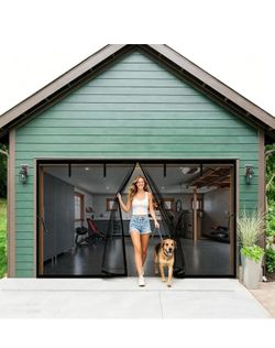 Magnetic Garage Door Screen 14x12ft for 1 2 Car, Heavy Duty Fiberglass Curtain, Hands Free & Pets Friendly, Retractable Carport Garage Doors Patio Por