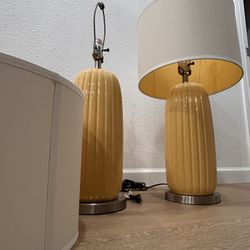 Two Ashley Home Furniture, Yellow Lamps, (about 30 In.)