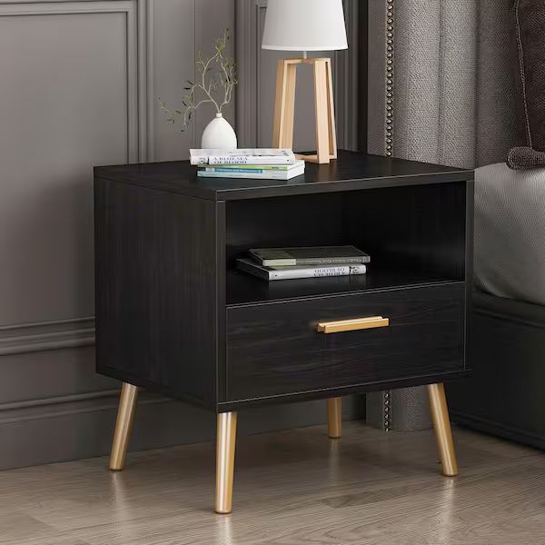 Set Of Two 1-Drawer Black Nightstand Storage Compartment Sofa Side End Table Bedside 20" H x 19.5" W x 15.6" D