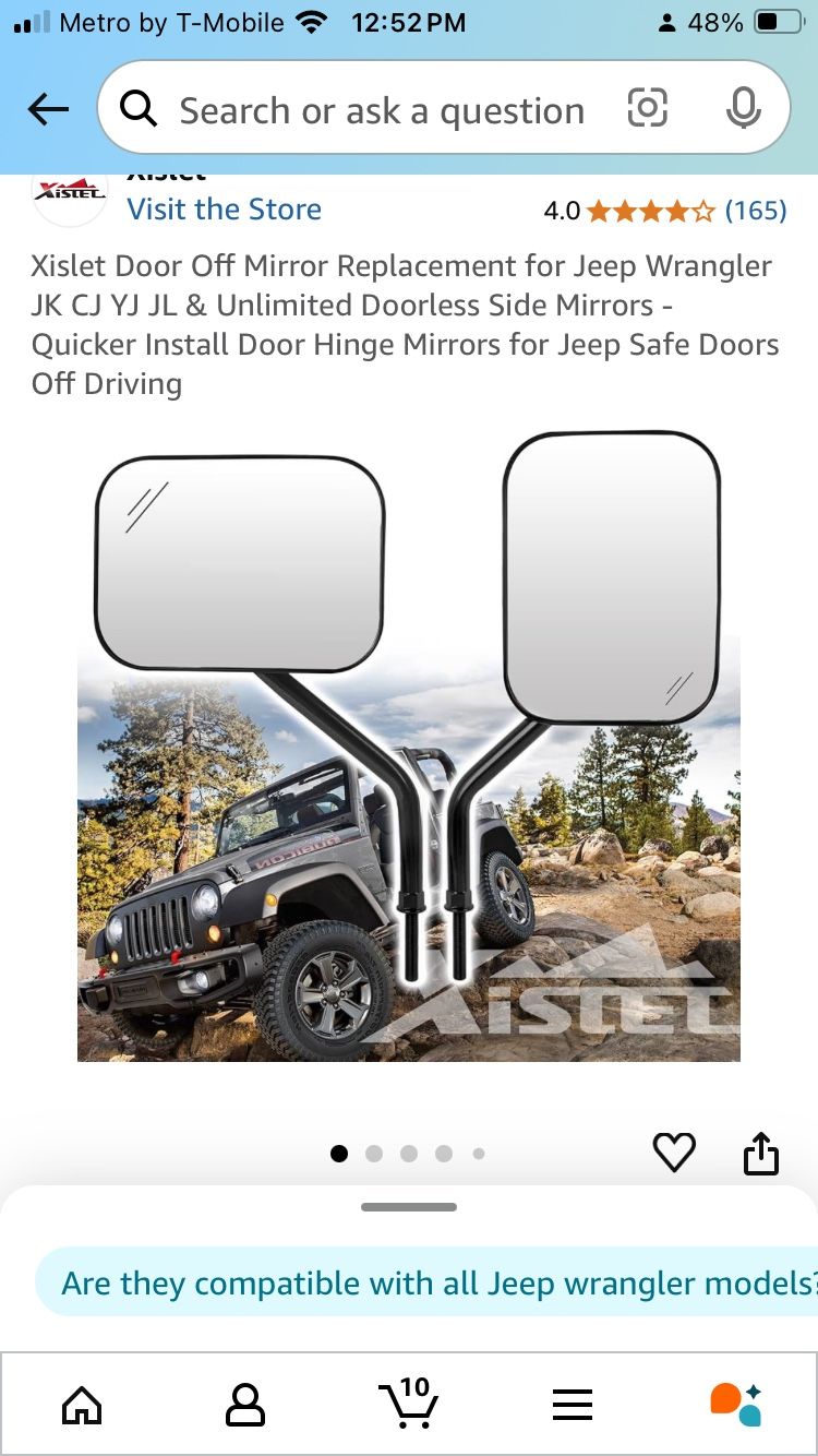 Xislet Door Off Mirror Replacement for Jeep Wrangler JK CJ YJ JL & Unlimited Doorless Side Mirrors - Quicker Install Door Hinge Mirrors for Jeep Safe