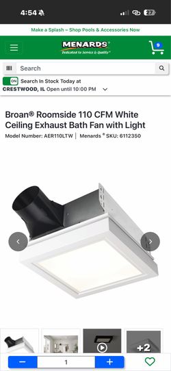 Broan® Roomside 110 CFM White Ceiling Exhaust Bath Fan with Light