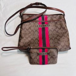 Coach Signature Crossbody Bag with Matching Wristlet