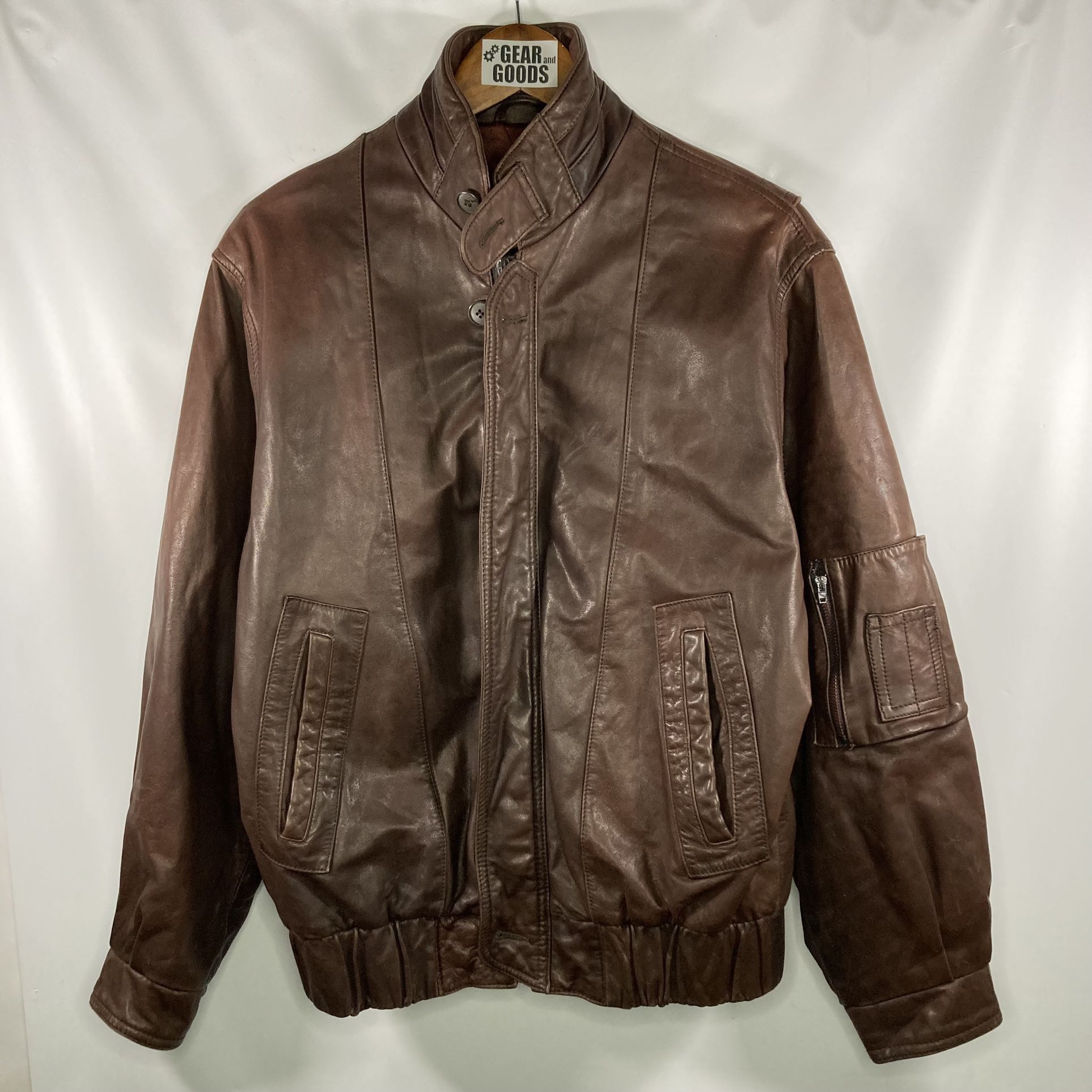  Towne by LONDON FOG Genuine Brown Leather Jacket Motorcycle Men's Small