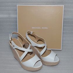 Michael Kors Designer Sandals Heels Wedge. New in box.  White. Size 9 women's shoes. Authentic. Retail $160