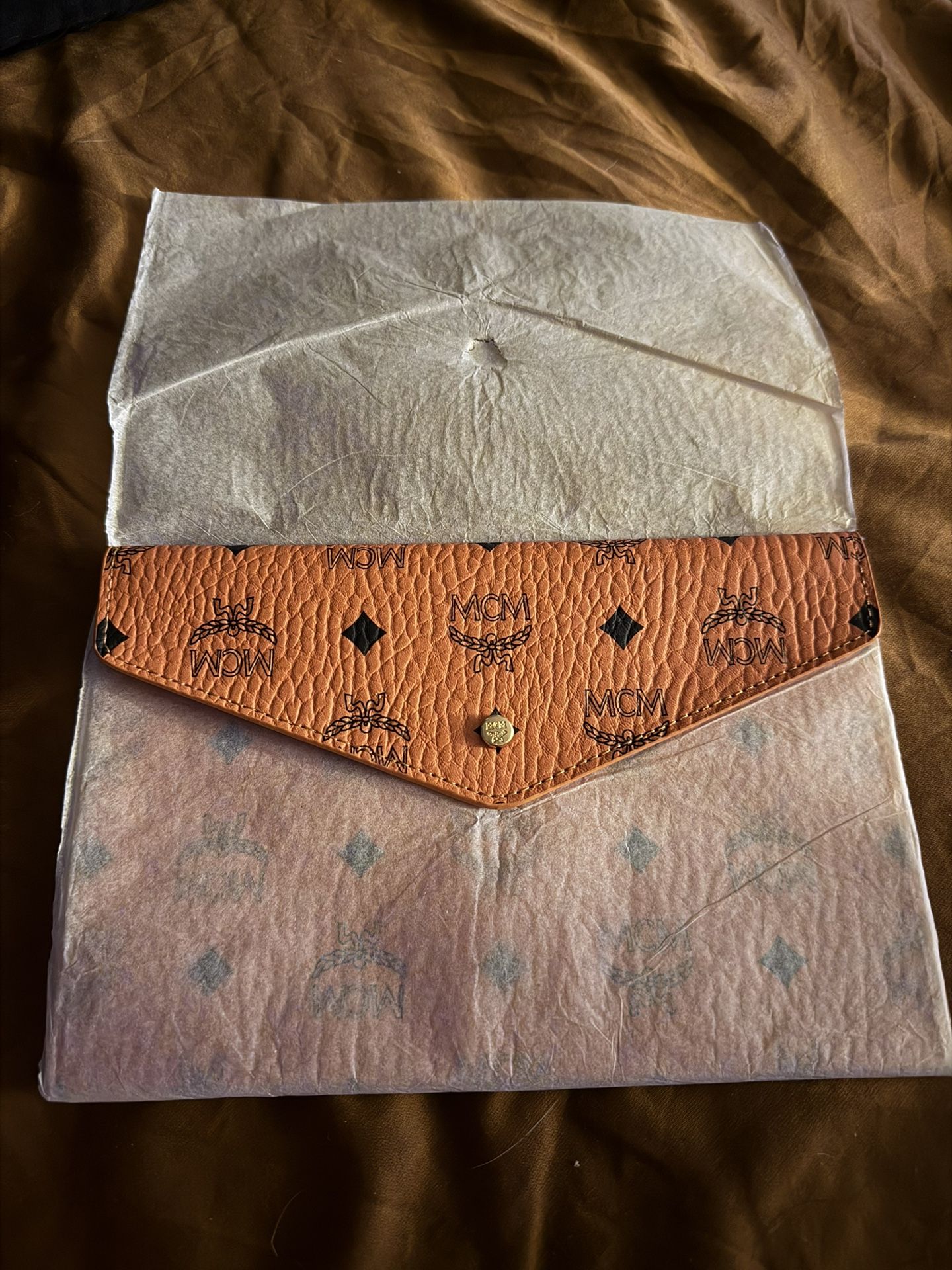 MCM Visetos Leather Envelope Clutch
