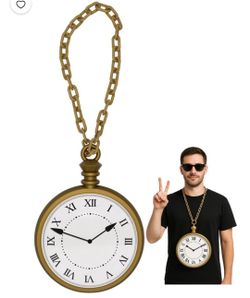 Nicky Bigs Novelties Jumbo Clock Necklace Prop 10? Oversized Clock on 16? Chain White Rabbit Flavor Hip?Hop Costume Accessory Lightweight Plastic Cosp