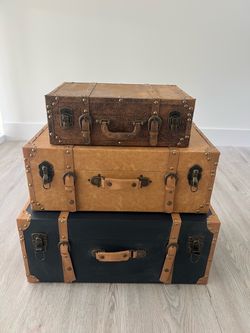 Leather  Suitcase Storage 3 Boxes
