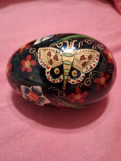 Hand-painted Kashmir Egg butterfly and floral motifs
