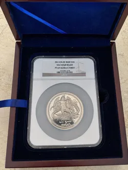 2013 Isle of Man Five Angel 5 oz Silver High Relief NGC PF69 UCAM Box