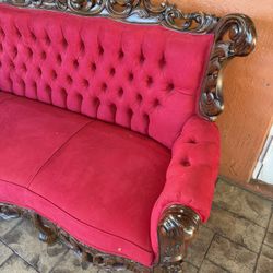 Vintage red suede couch 
