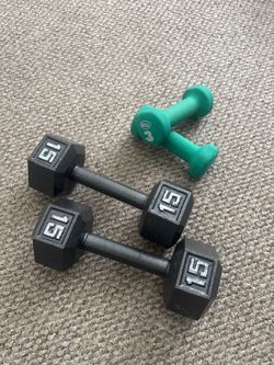 Dumbbell Set – 15 lb Cast Iron Hex Pair & 3 lb Neoprene Pair