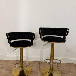 Modern Bar Stools Set of 2 – Black & Gold 