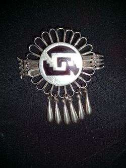Vintage Aztec sterling silver brooch